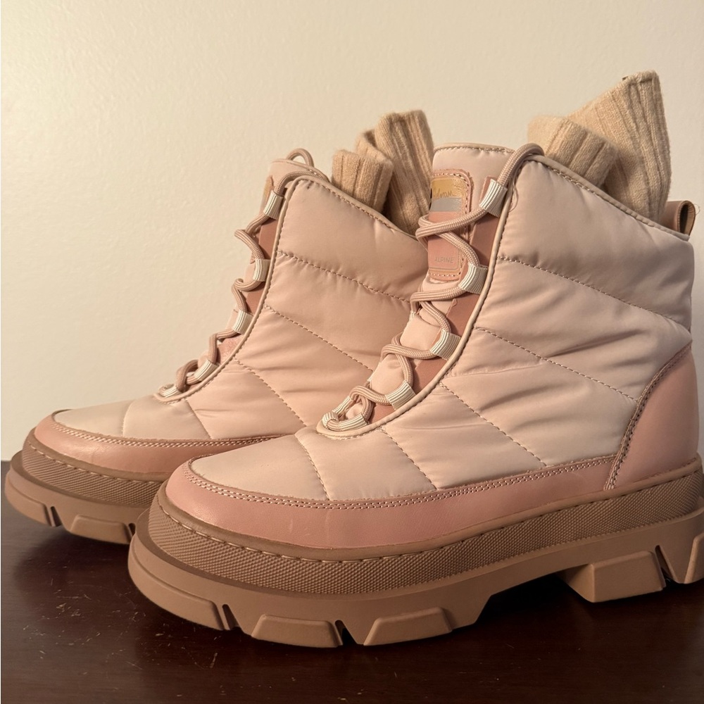 NEWSam Edelman Tabitha Moonbeam Lace Up Quilted Ribbed Cuff Combat Chunky Boot 8